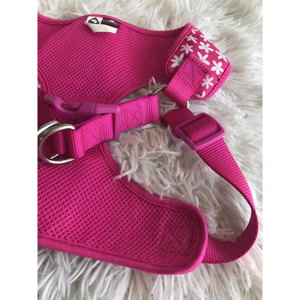 Top Paw Dog Vest Harness (L) & Leash(4') Set, Pink W/White Flowers Comfort